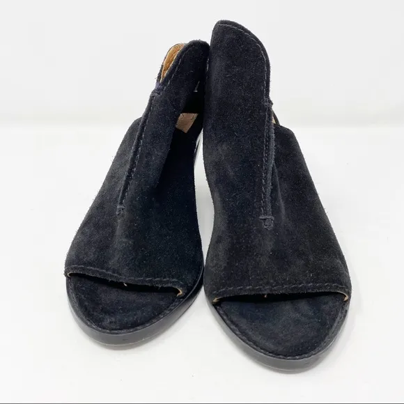 Frye Black Suede Courtney Sling Block Heel Sandals