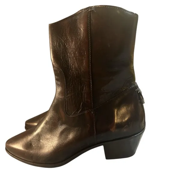 Frye Brown Heeled Boots Leather Western Style