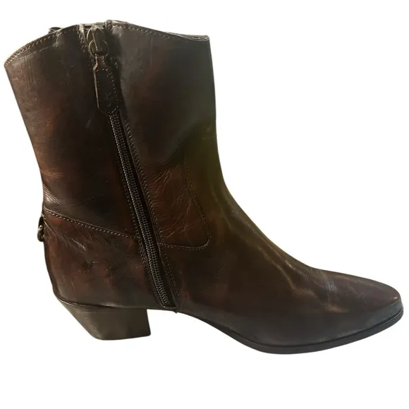 Frye Brown Heeled Boots Leather Western Style
