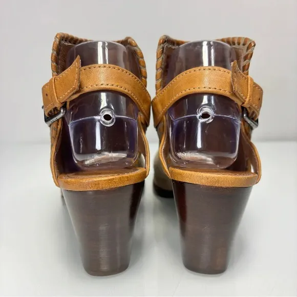 Frye Dani Shield Beige Whipstitch Peep Toe Sling Back Heeled Sandals Size 7.5