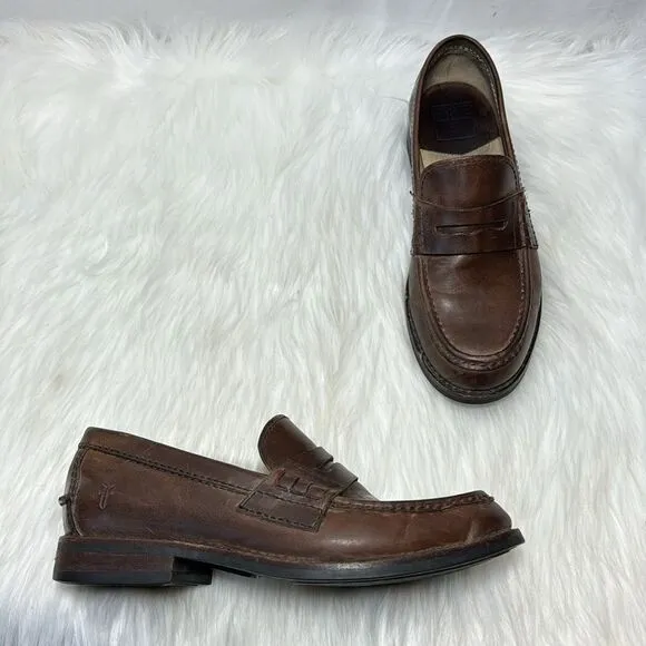 Frye Greg Distressed Leather Penny Loafers Style 3480626 Sz 8.5