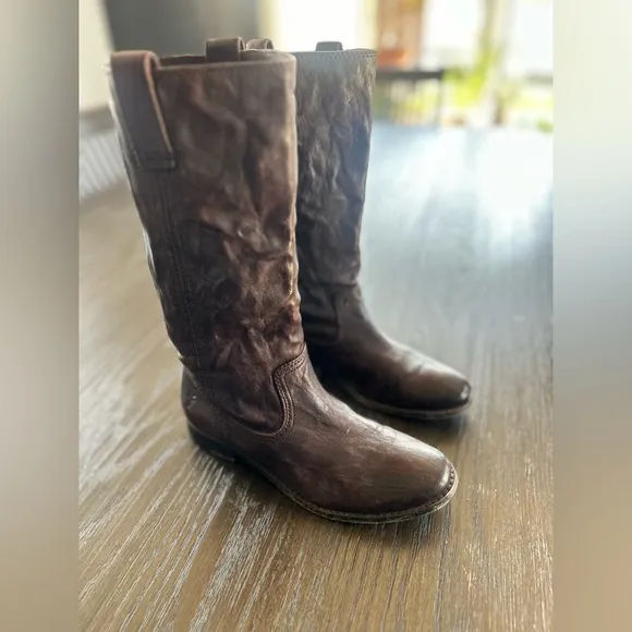Frye Leather boots marrón mid calf western bohemian country Nashville