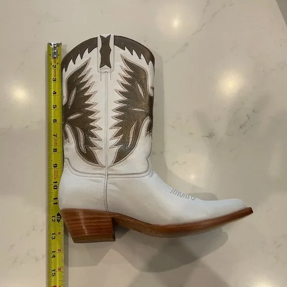 Frye : Leather Cowboy Boots Mid Calf Height : White &amp; Taupe : Leather: 7.5
