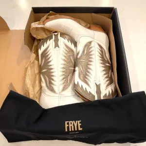 Frye : Leather Cowboy Boots Mid Calf Height : White &amp; Taupe : Leather: 7.5