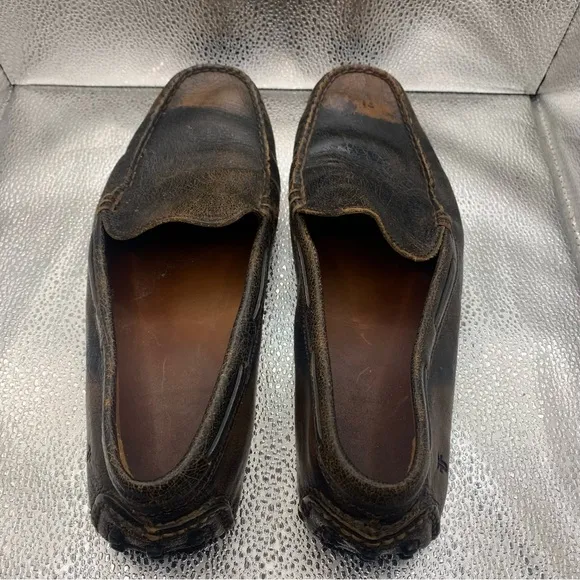 Frye Lewis Venetian Leather Loafers Driving Shoe 9.5D Brown Distressed ClassicF5