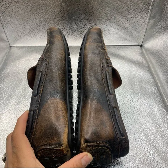 Frye Lewis Venetian Leather Loafers Driving Shoe 9.5D Brown Distressed ClassicF5