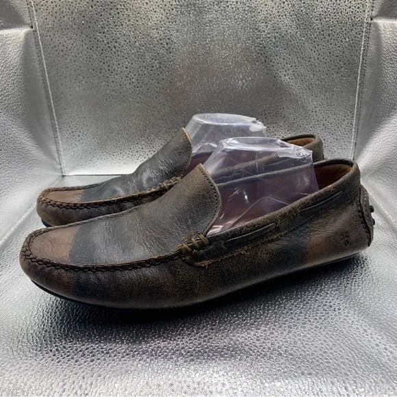 Frye Lewis Venetian Leather Loafers Driving Shoe 9.5D Brown Distressed ClassicF5