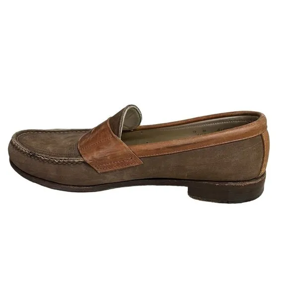 Frye Loafers Mens Size 9M    Two Tone Brown Leather Suede Slip on Driving Shoes