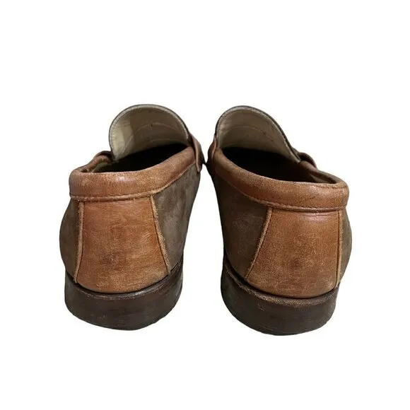 Frye Loafers Mens Size 9M    Two Tone Brown Leather Suede Slip on Driving Shoes
