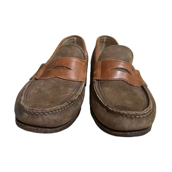 Frye Loafers Mens Size 9M    Two Tone Brown Leather Suede Slip on Driving Shoes