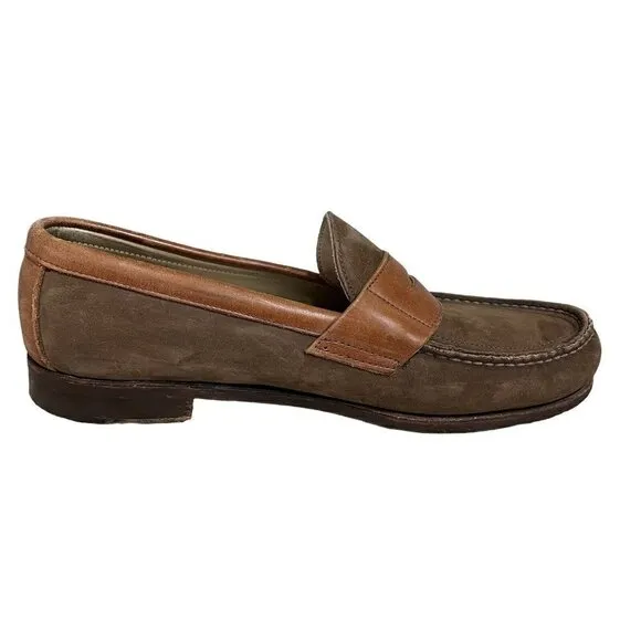 Frye Loafers Mens Size 9M    Two Tone Brown Leather Suede Slip on Driving Shoes