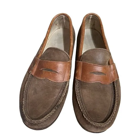 Frye Loafers Mens Size 9M    Two Tone Brown Leather Suede Slip on Driving Shoes