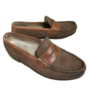 Frye Loafers Mens Size 9M    Two Tone Brown Leather Suede Slip on Driving Shoes