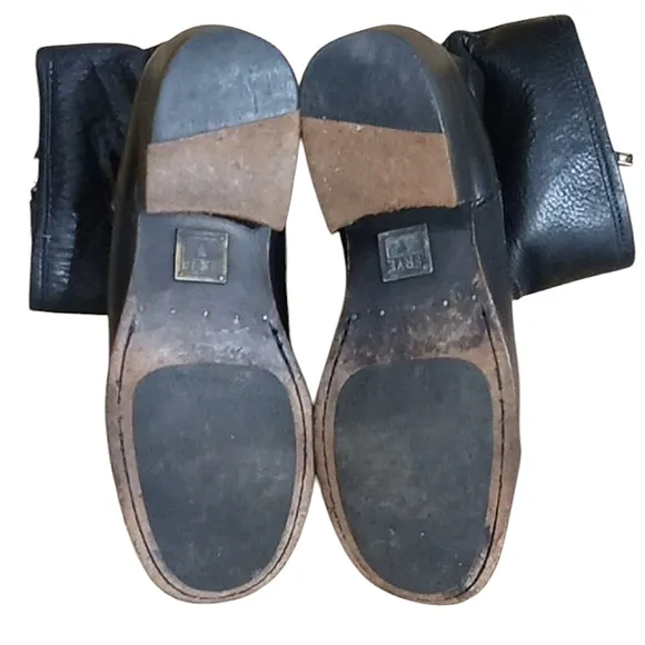 Frye Lynn Strap Short Boots Black Leather Moto Side Zipper Ankle Strap