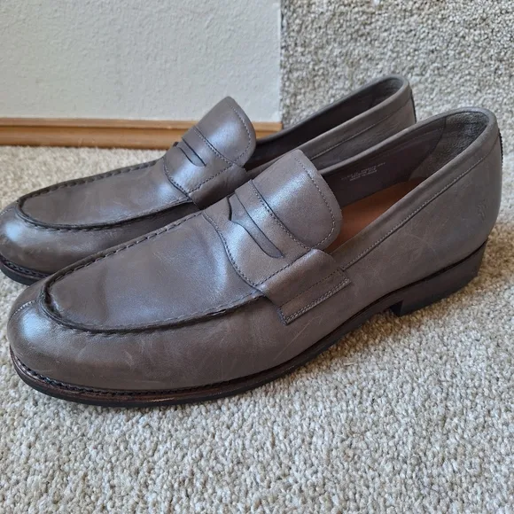 Frye Mens Gray Leather Penny Loafers Size 12