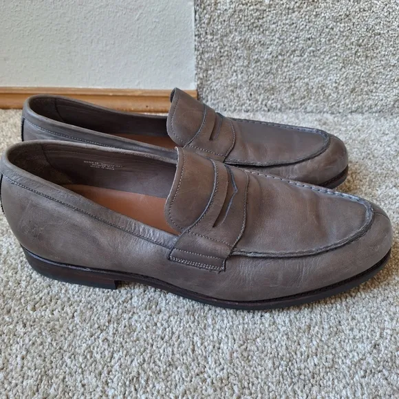 Frye Mens Gray Leather Penny Loafers Size 12