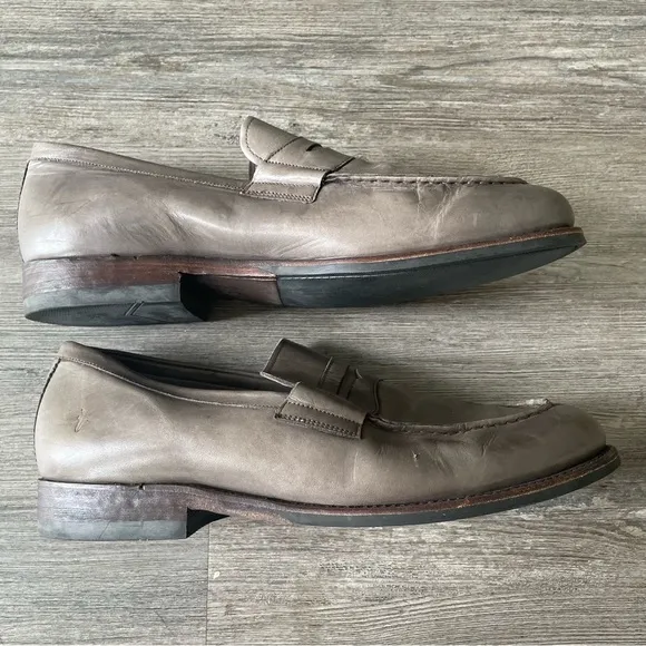 Frye Men's Murray Gray Leather Penny Loafers 3480270 10.5