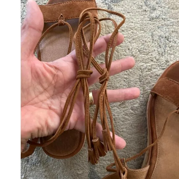 Frye Miranda Gladiator Cork Platform Wedge Sandals Nutmeg Lace Up Suede Size 8
