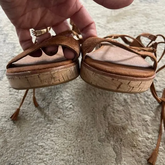 Frye Miranda Gladiator Cork Platform Wedge Sandals Nutmeg Lace Up Suede Size 8
