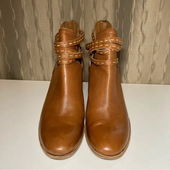 Frye Naomi Pickstitch Women's 9 Whiskey Brown Leather Boots Chunky Heel Straps