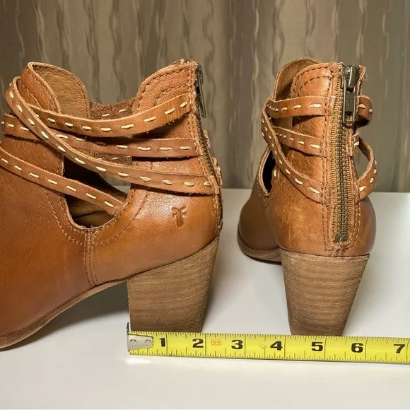 Frye Naomi Pickstitch Women's 9 Whiskey Brown Leather Boots Chunky Heel Straps
