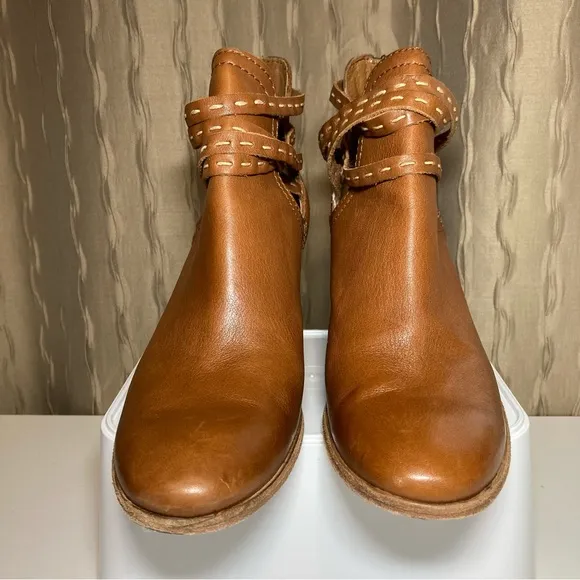 Frye Naomi Pickstitch Women's 9 Whiskey Brown Leather Boots Chunky Heel Straps