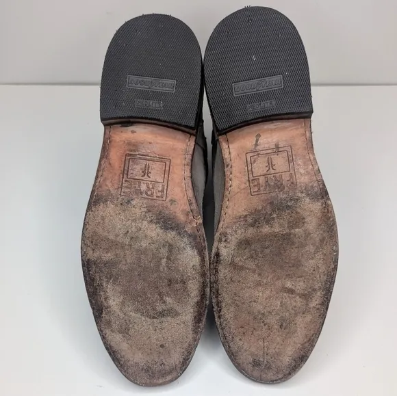 Frye tan gray suede leather ankle boots cord harness pull on western size 9.5