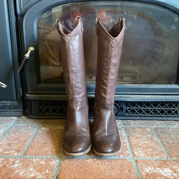 FRYE Taylor Brown Leather Tall Heeled Boots EUC! SZ 10 B