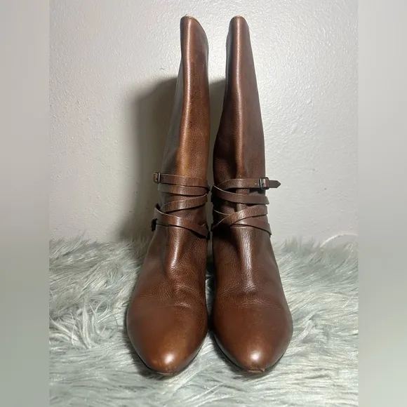 Frye Vintage Rare &quot;Sunny&quot; Multi-strap Mid-Calf Brown Leather Boot Size 11M