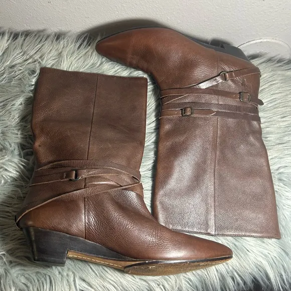 Frye Vintage Rare &quot;Sunny&quot; Multi-strap Mid-Calf Brown Leather Boot Size 11M