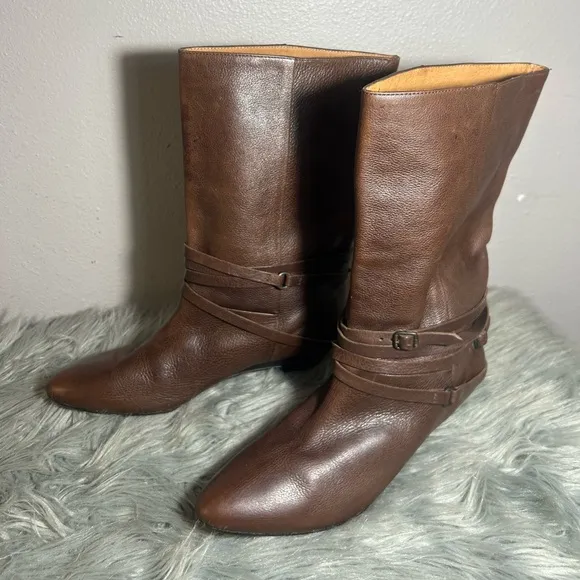 Frye Vintage Rare &quot;Sunny&quot; Multi-strap Mid-Calf Brown Leather Boot Size 11M