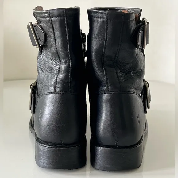 Frye Women Engineer' Black Leather Buckle Moto Ankle Boots Vicky  Size 5.5 B