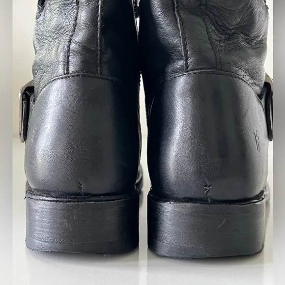 Frye Women Engineer' Black Leather Buckle Moto Ankle Boots Vicky  Size 5.5 B