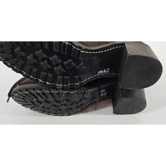 Frye Womens 9M Lace Up Black Suede Round Toe Combat Chunky Boots Sabrina 6G
