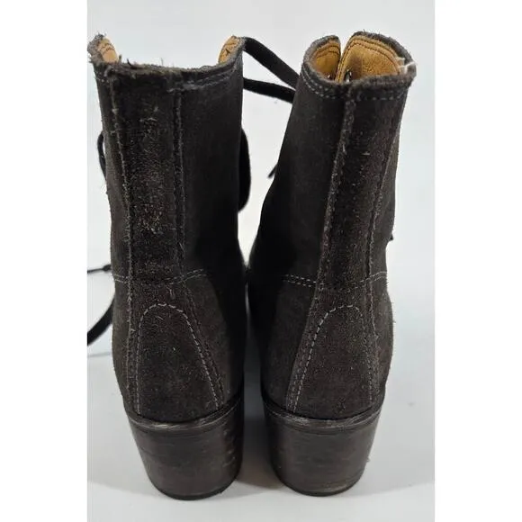 Frye Womens 9M Lace Up Black Suede Round Toe Combat Chunky Boots Sabrina 6G