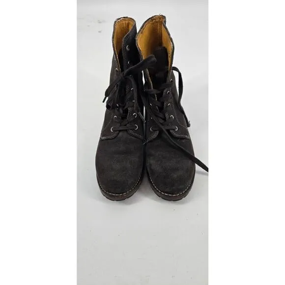 Frye Womens 9M Lace Up Black Suede Round Toe Combat Chunky Boots Sabrina 6G