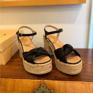Gaimo Coque Black Jute Heeled Sandals With Tubular Leather Heel