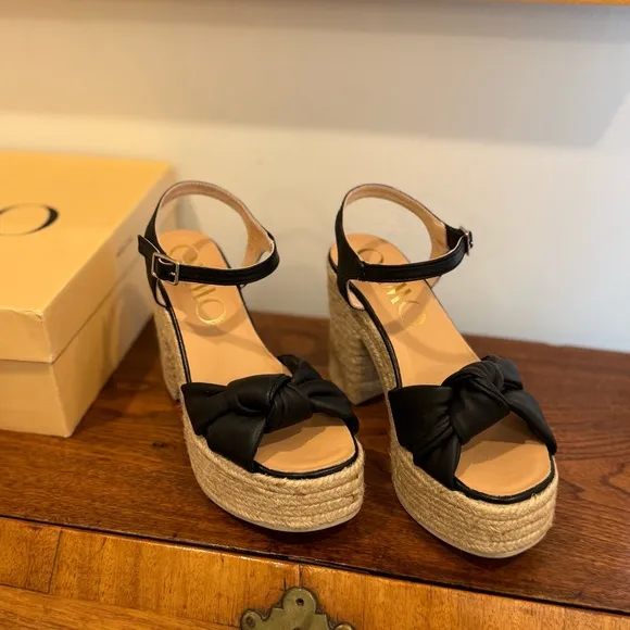 Gaimo Coque Black Jute Heeled Sandals With Tubular Leather Heel