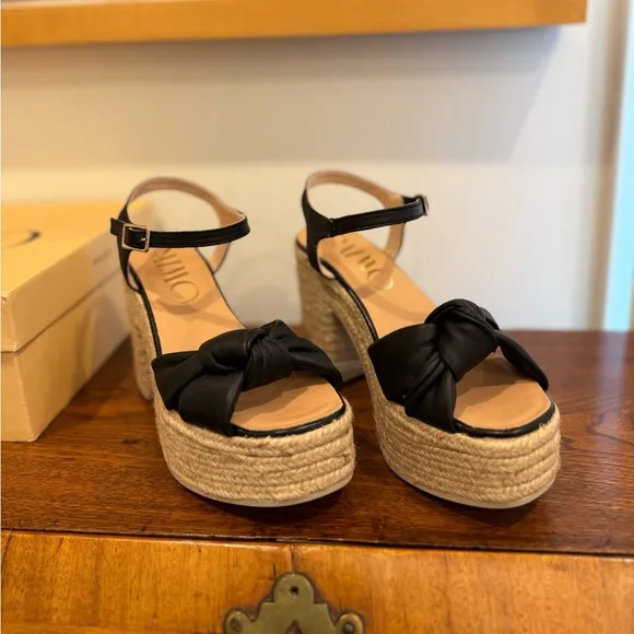 Gaimo Coque Black Jute Heeled Sandals With Tubular Leather Heel