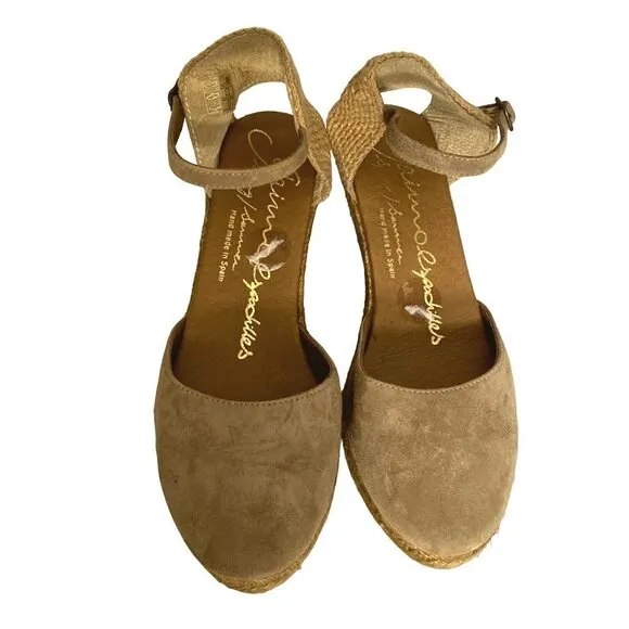 Gaimo espadrilles camel authentic suede leather jute wedge women size 10