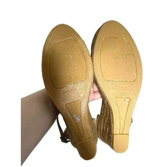 Gaimo espadrilles camel authentic suede leather jute wedge women size 10