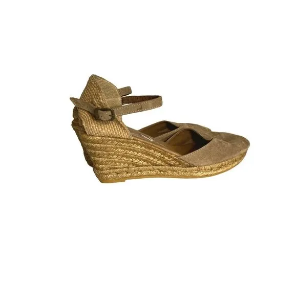 Gaimo espadrilles camel authentic suede leather jute wedge women size 10