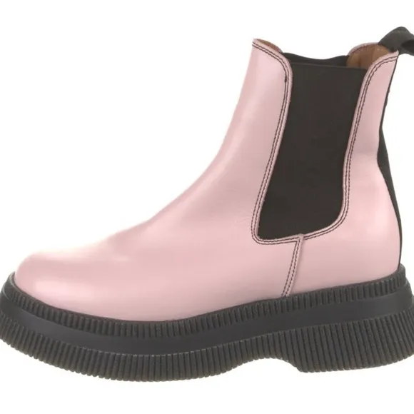 Ganni Pink and Black Ankle Boots with Chunky Sole
