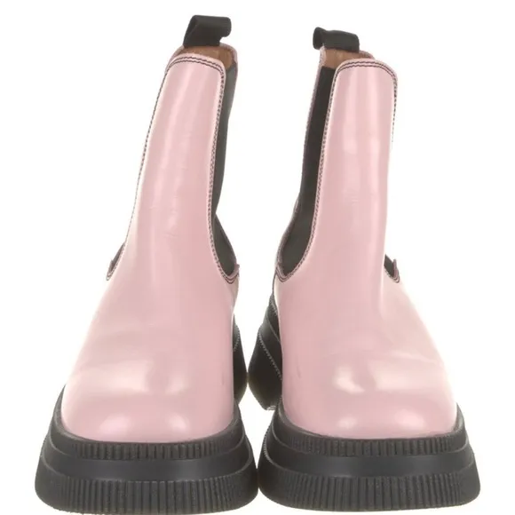 Ganni Pink and Black Ankle Boots with Chunky Sole