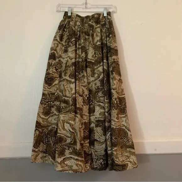 Ganni Skirt Midi Printed Cotton Poplin Button in Tiger Eyes Print