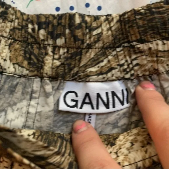 Ganni Skirt Midi Printed Cotton Poplin Button in Tiger Eyes Print