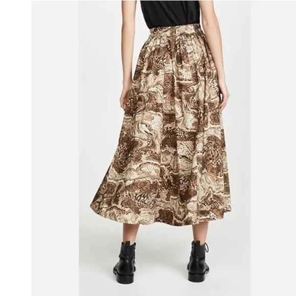 Ganni Skirt Midi Printed Cotton Poplin Button in Tiger Eyes Print