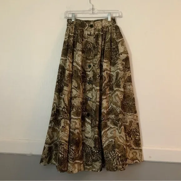 Ganni Skirt Midi Printed Cotton Poplin Button in Tiger Eyes Print