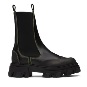 GANNI women’s leather lug sole black boots size 39 contrast stitch combat chunky