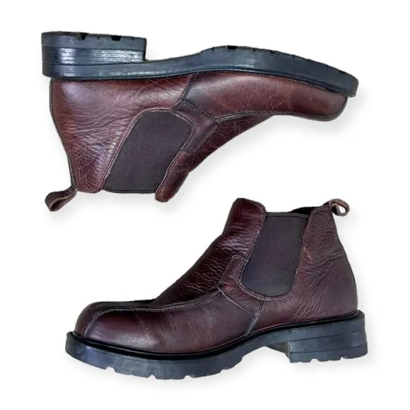 GBX Smooth Brown Chunky Lug Sole Y2K 90s Chelsea Ankle Boots Men's Size 10